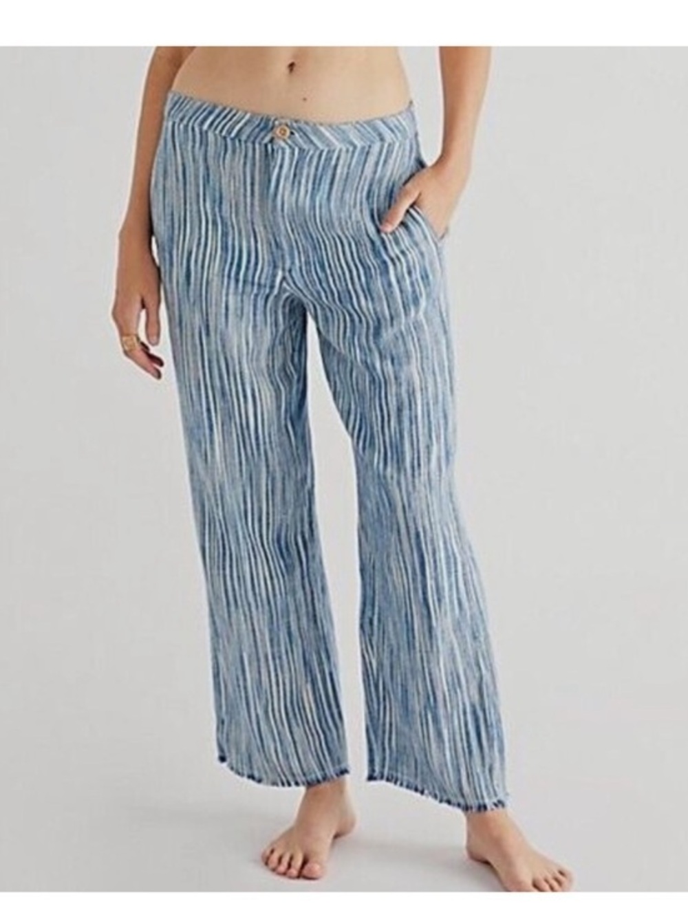 Free People Marta Yarn Dyed Striped Wide Leg Crop Pants Size 4 100% Cotton